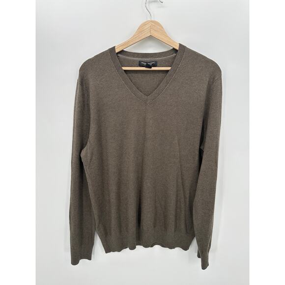 Banana Republic Mens Brown V Neck Sweater Size L Silk Cotton Cashmere Luxury - Picture 1 of 6
